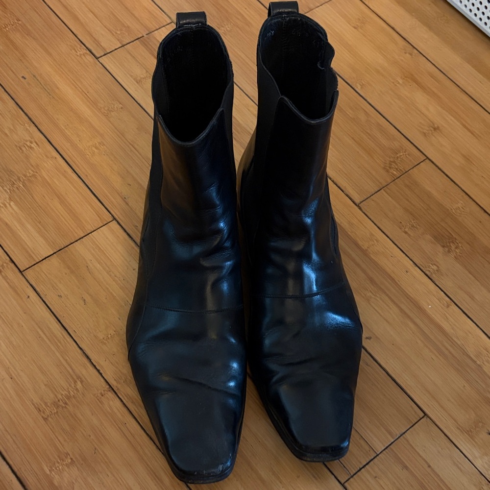 Dior black Leather Square-Toe Ankle Boots